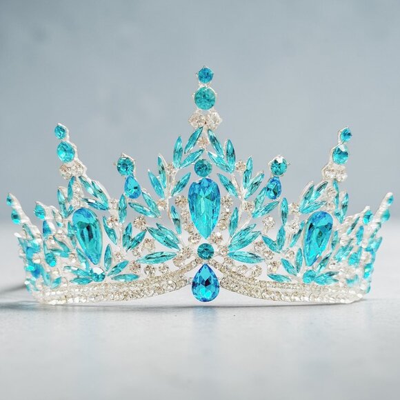 bridal headpiece, ocean blue crystal, princess tiara, silver tiara, fairy crown main image 5